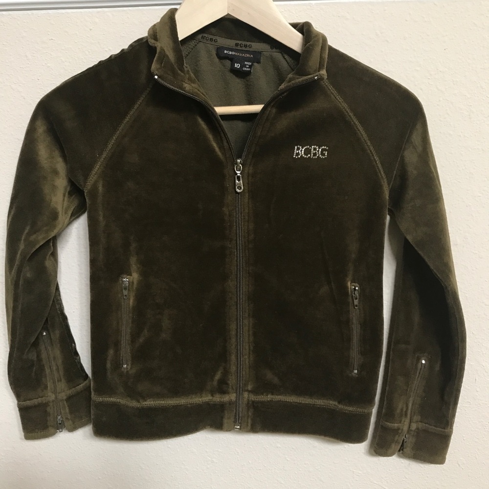 BCBG Girls velour Army Green Jacket Sz 10